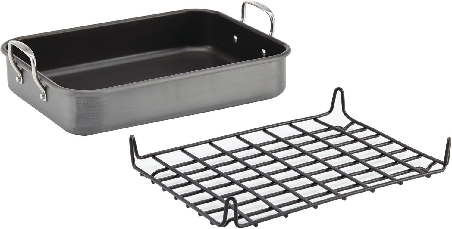 Rachael Ray Hard Anodized Nonstick Roaster/Roasting Pan with Dual-Height Rack, 16 inch x 12 inch