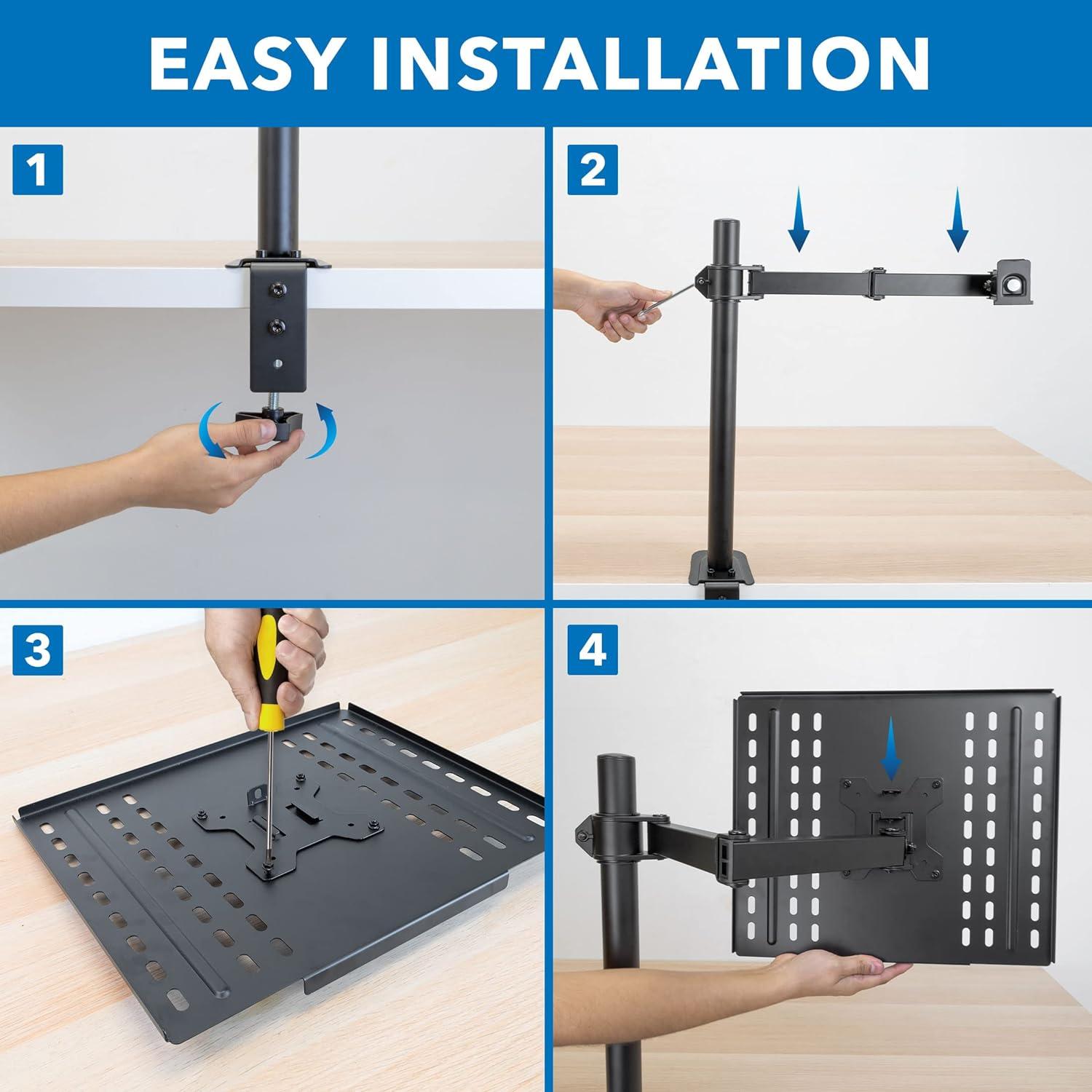 Mount-It! Laptop Desk Mount | Full Motion Laptop Arm with Vented Tray | Clamp and Grommet Base | Laptop Tray Works with Screens Up to 17" Inches