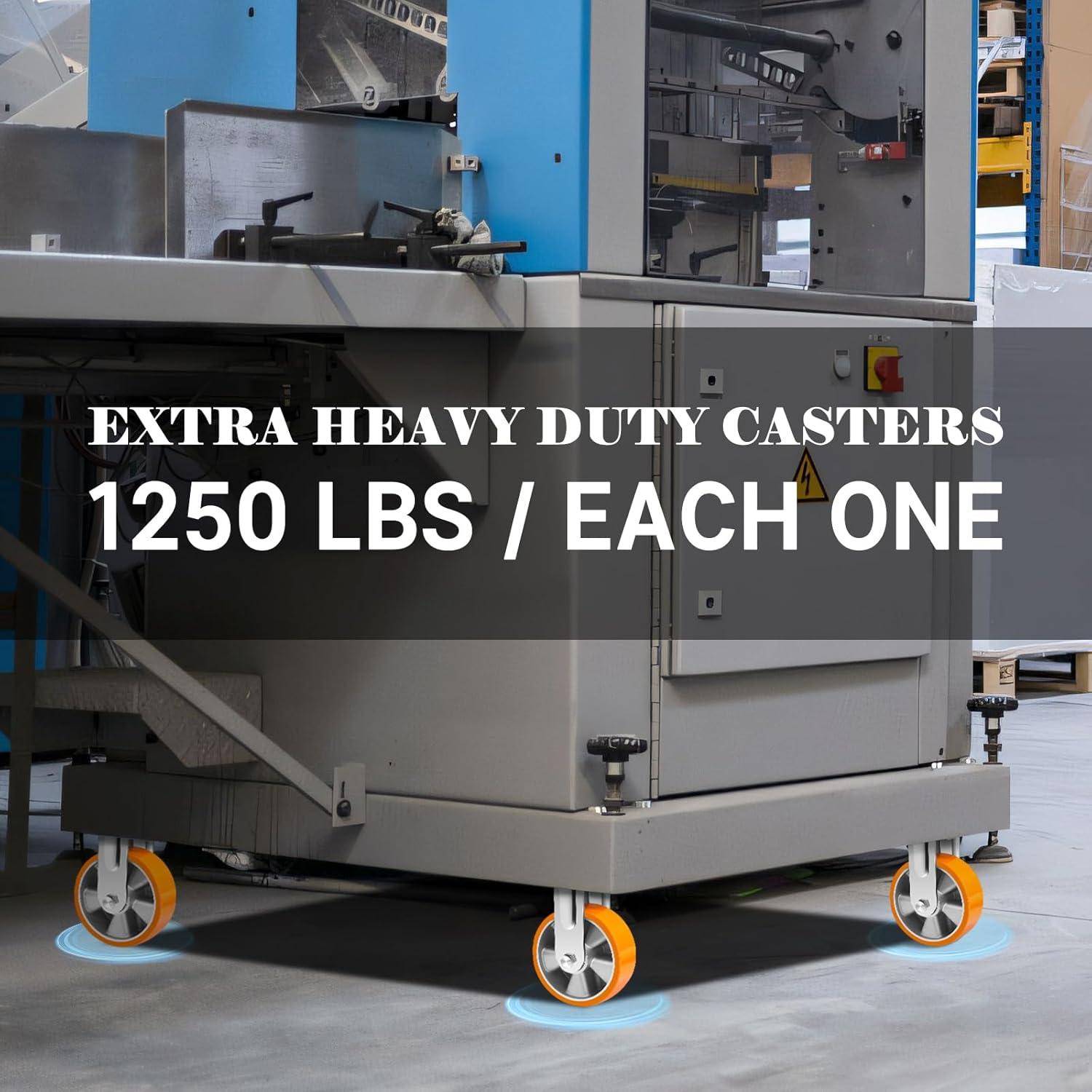 W B D WEIBIDA 6 Inch Industrial Fixed Casters (2 Pack), Maintenance-Free Polyurethane on Aluminum Wheels, Heavy Duty Casters Wheels 2500 Lbs, Industrial Rigid Casters for Hand Truck, Cabinet