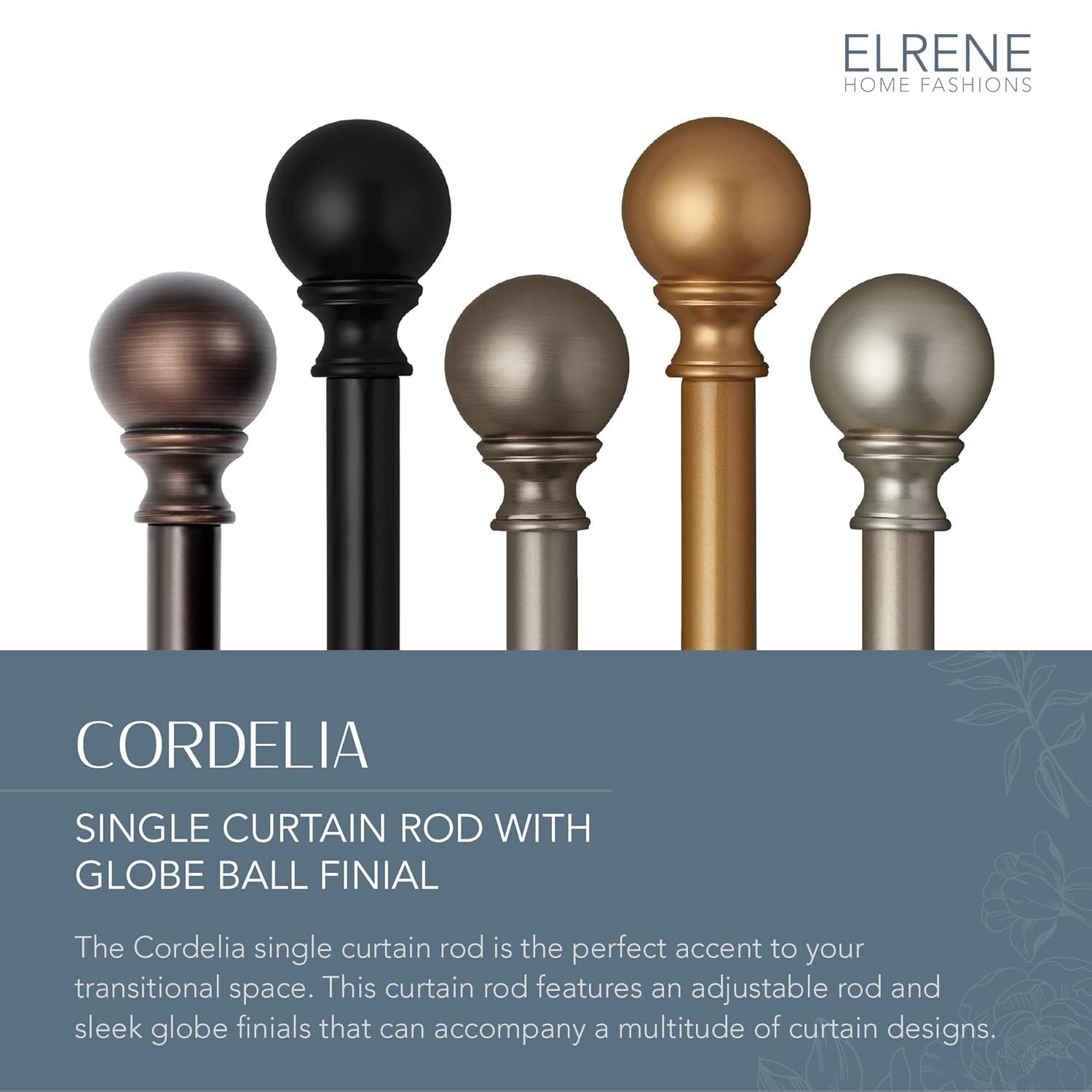 Cordelia 1" Window Drapery Single Curtain Rod with Globe Ball Finial - 28"-48" - Antique Bronze - Elrene Home Fashions