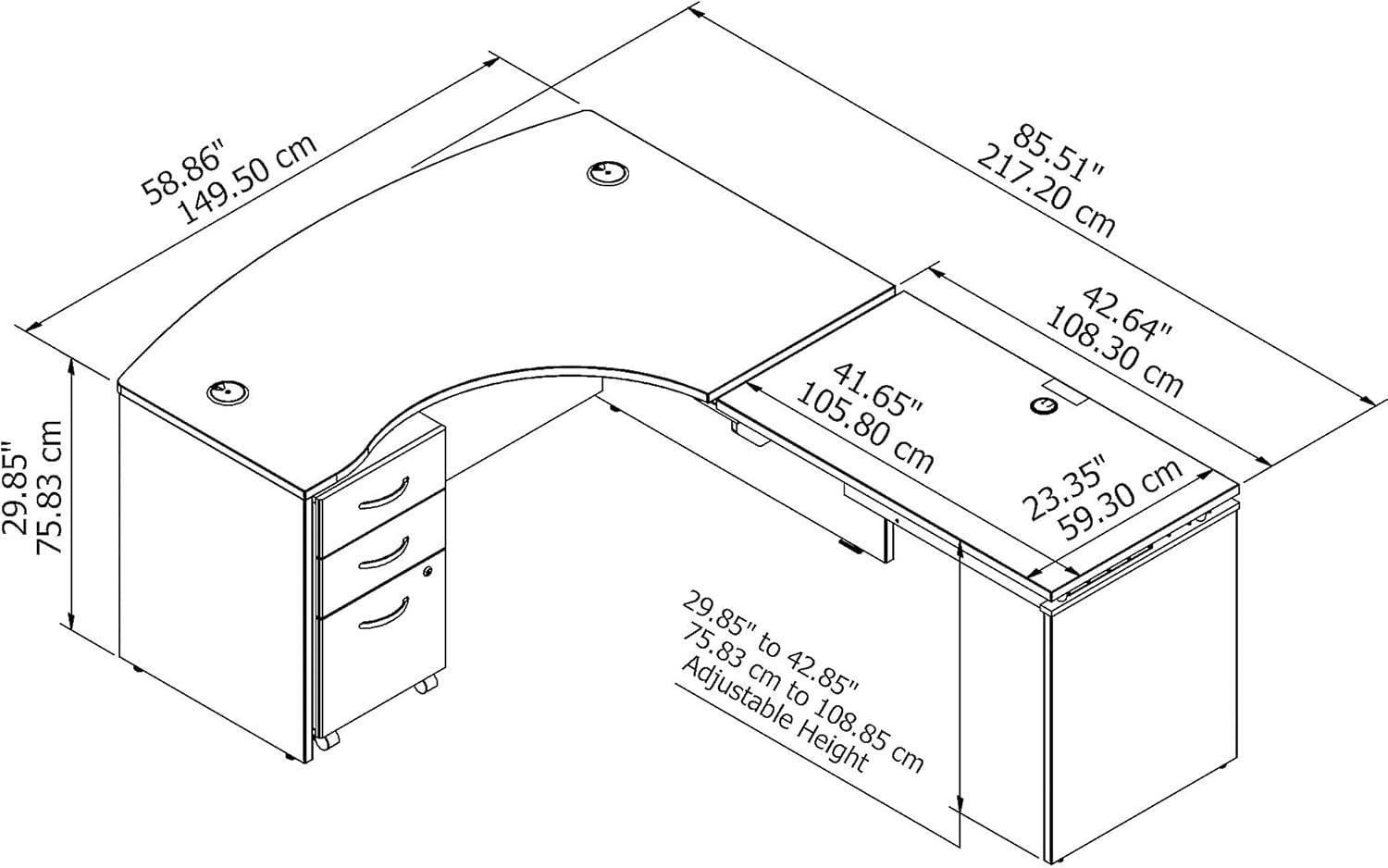 Series C 60W x 43D 3 Position Sit to Stand L Shaped Desk with Mobile File Cabinet