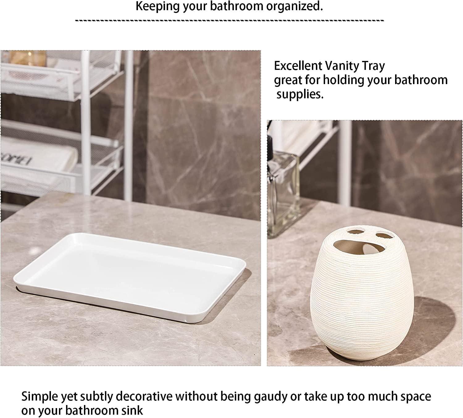 Beige Ceramic and Metal Bathroom Accessory Set