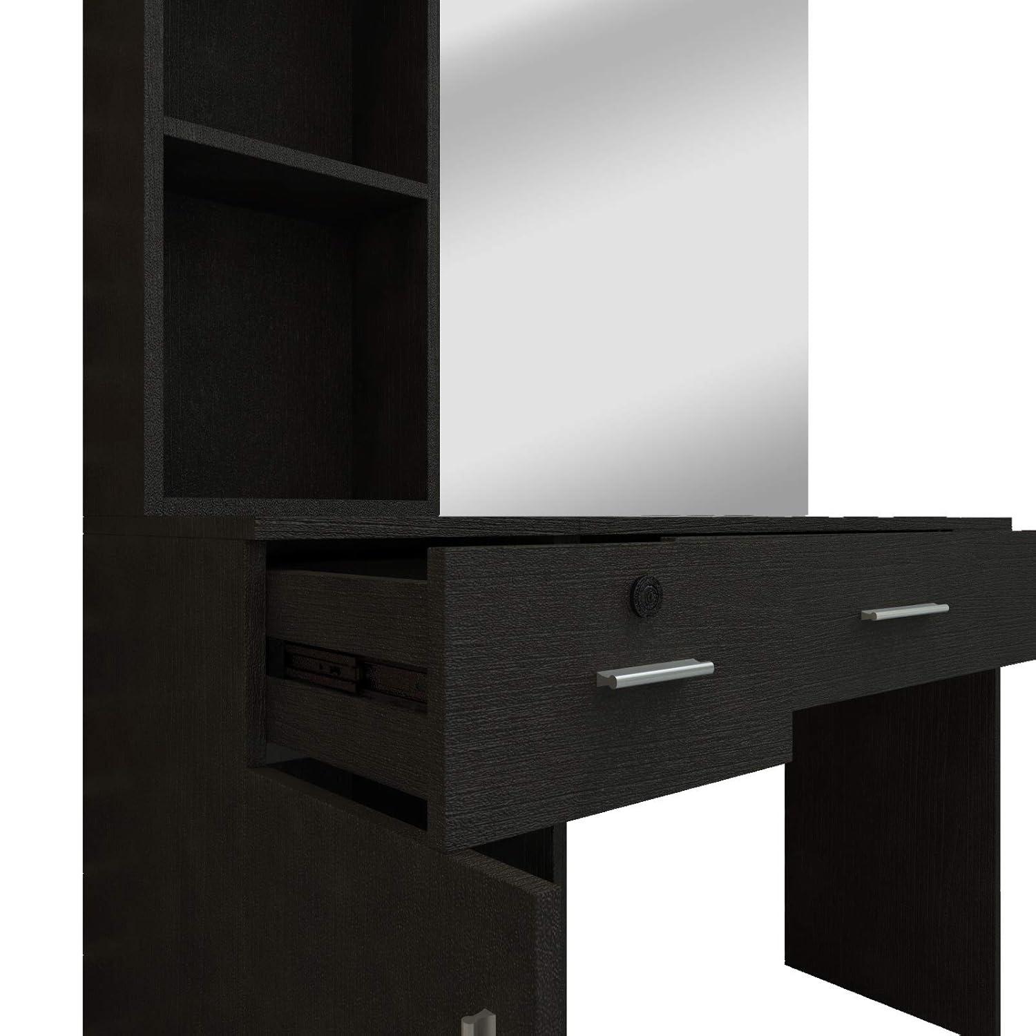 Artist Hand Wall Mount Salon Barber Station Styling Beauty Spa with Mirror, Left Shelf (Black)