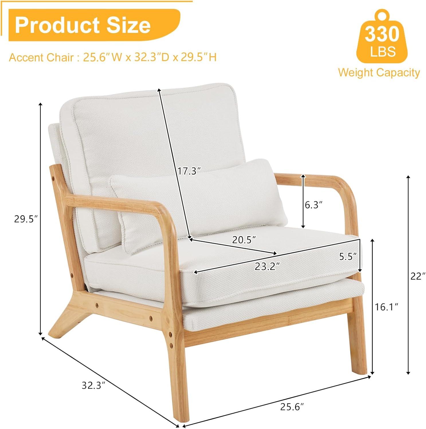 UBesGoo Modern Arm Chair Linen Fabric Upholstered Comfy Reading Accent Chair with Solid Wood Frame Set of 2 Beige