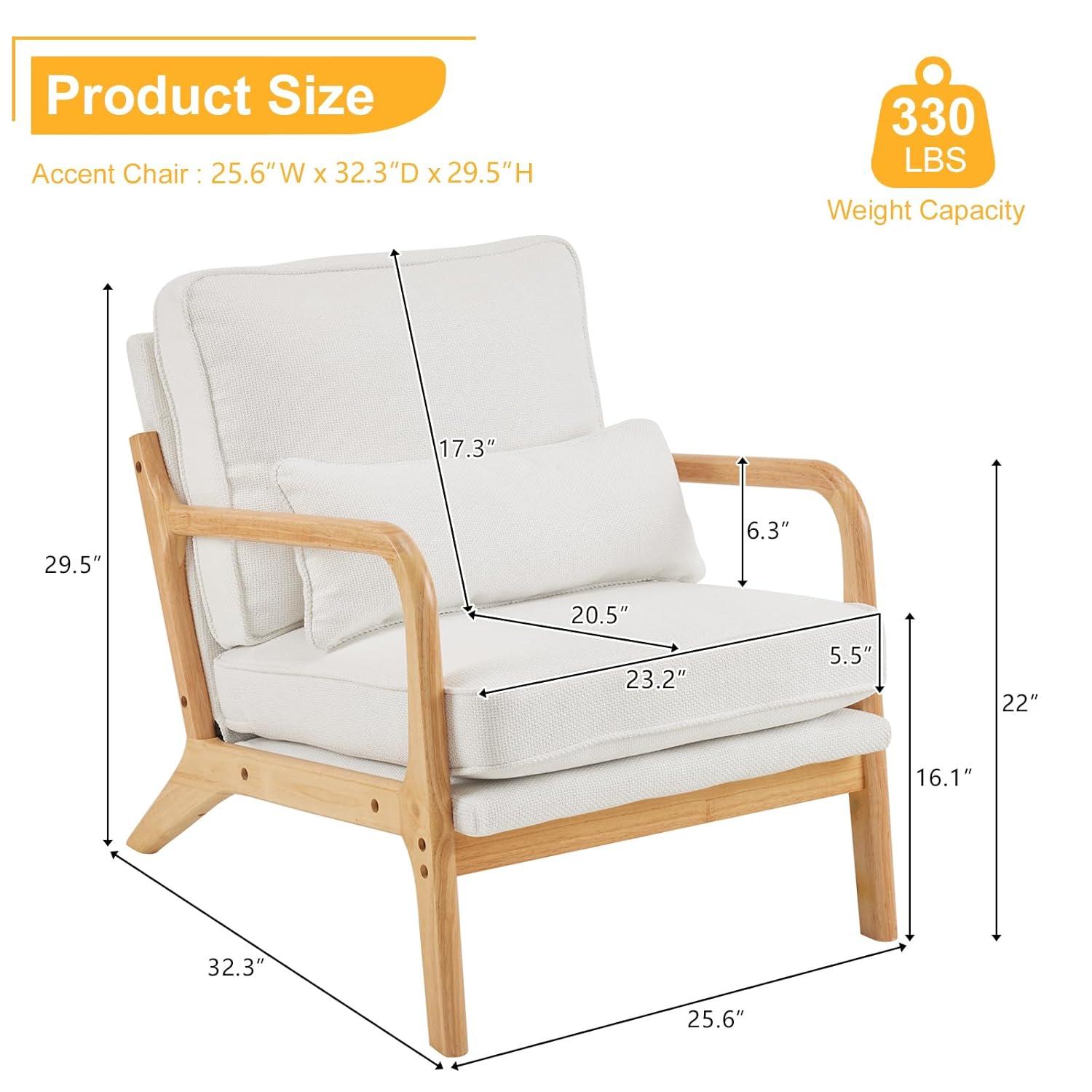 Karl home Accent Chairs Set of 2, Mid-Century Modern Chair with Pillow Upholstered Lounge Arm Chair with Solid Wood Frame & Soft Cushion for Living Room, Bedroom, Balcony, Beige
