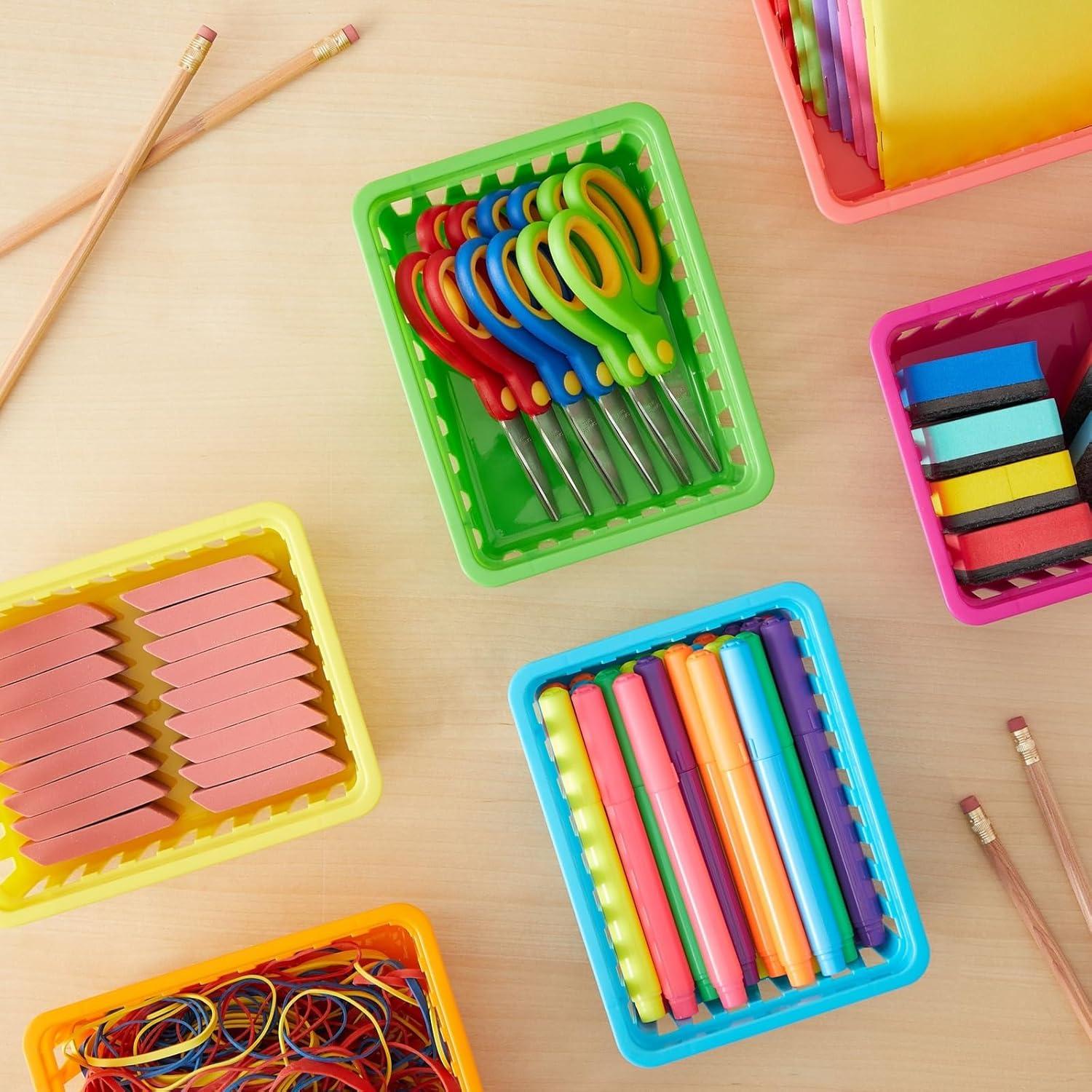 Bright Creations 12-Pack Small Plastic Classroom Storage Bins for Organization, Baskets for Kids', 6 Colors, 6.2 x 4.8 x 2.4 inches