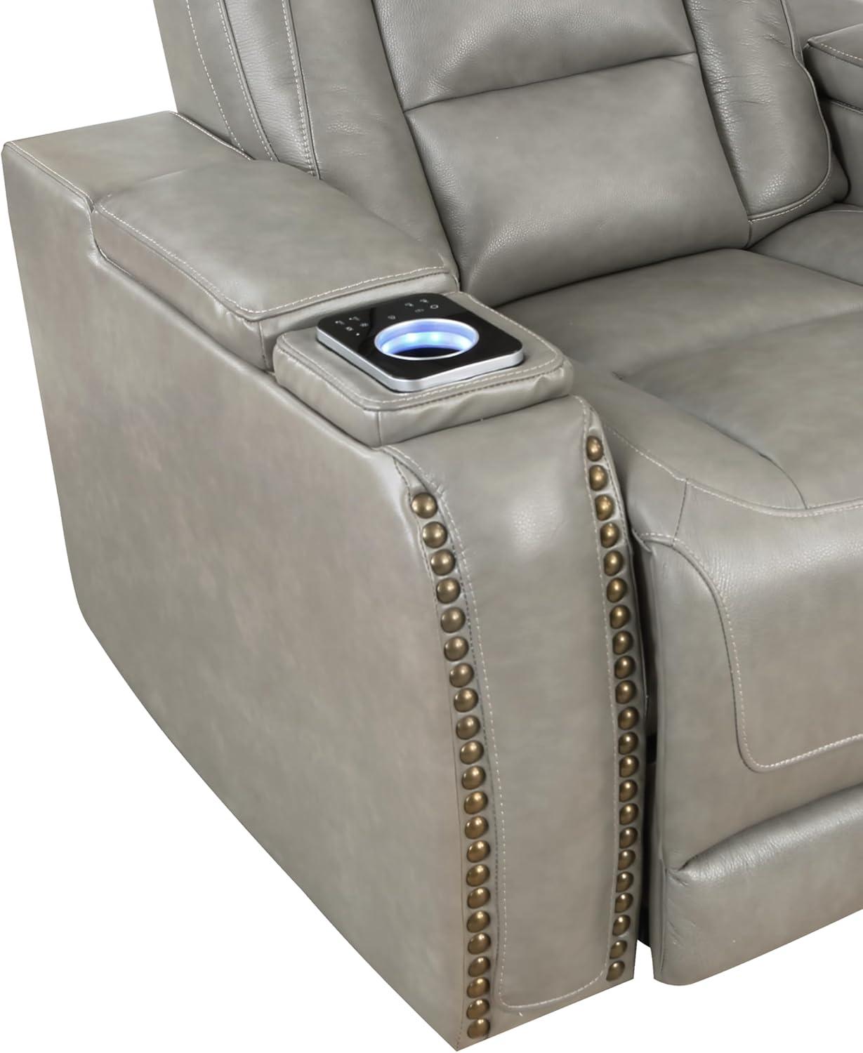 New Classic Furniture Breckenridge Leather Power Console Loveseat in Gray