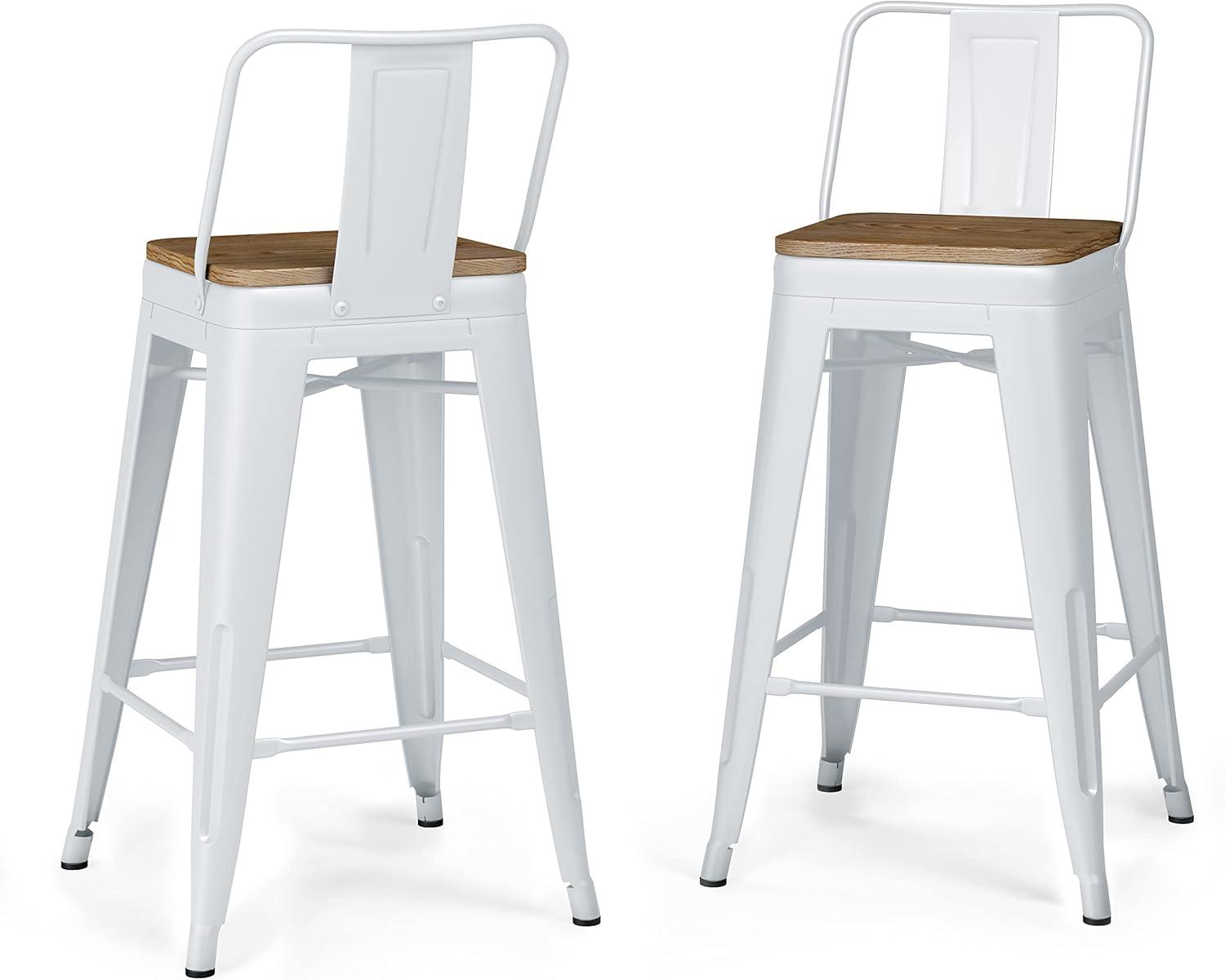 Rayne 24" White Metal and Wood Counter Stools, Set of 4