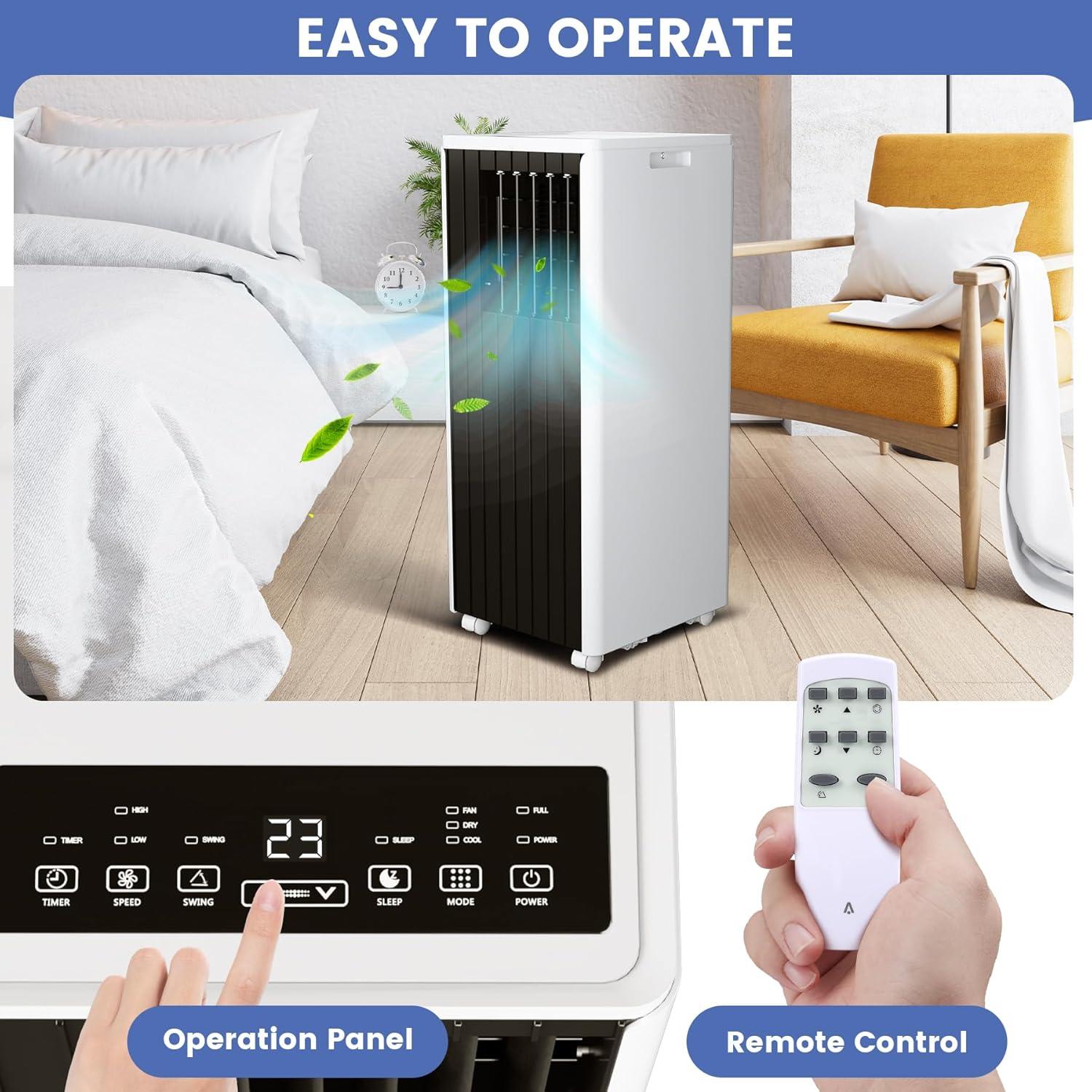 8000 BTU White and Black Portable Air Conditioner with Remote