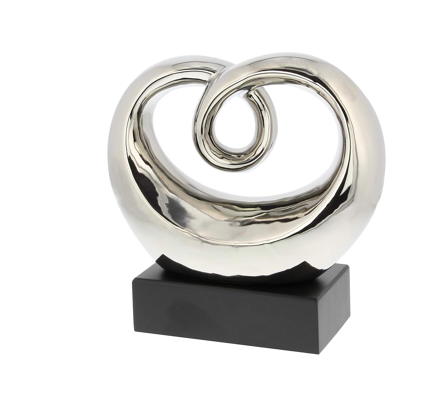 Wrought Studio™ Allye Ceramic Swirl Abstract Decorative Silver Sculpture with Black Base