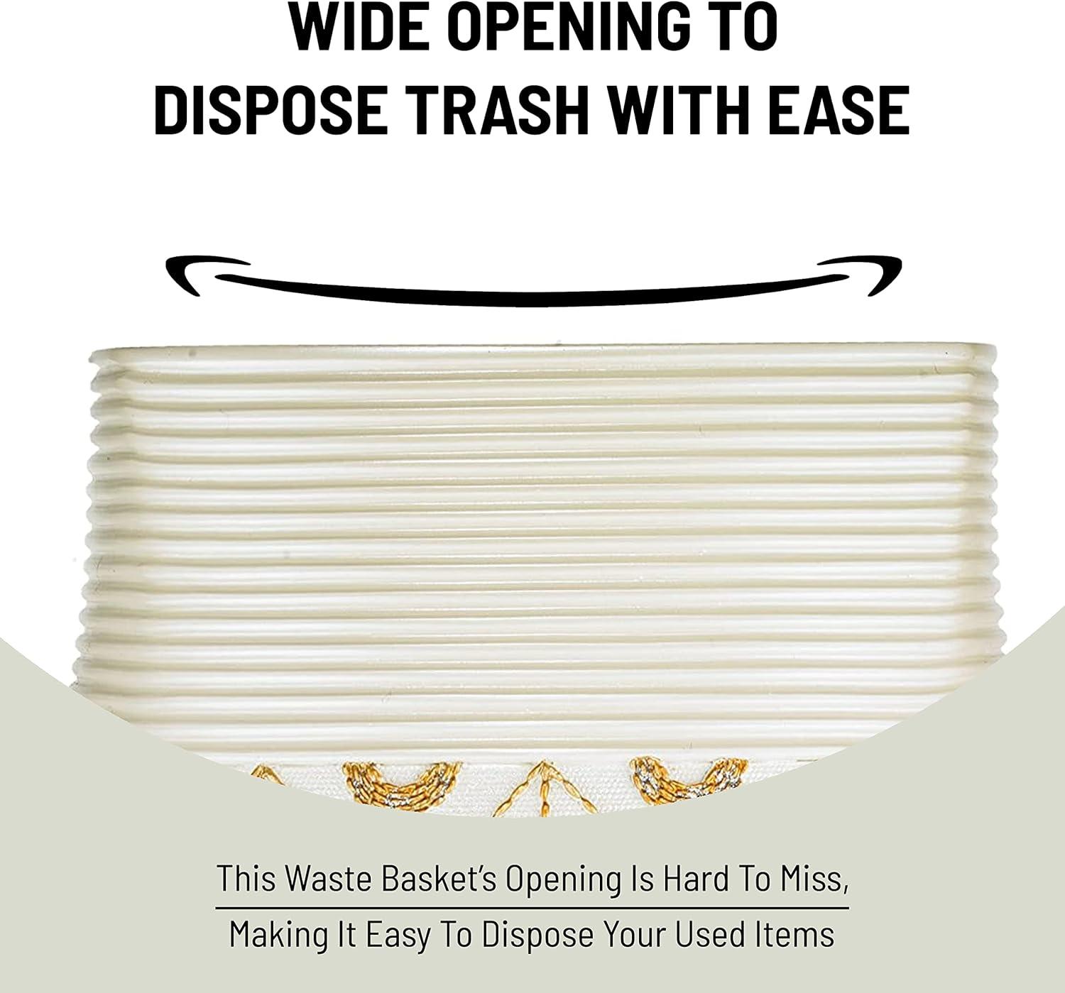 Ivory and Gold Ridged Plastic Rubbish Bin