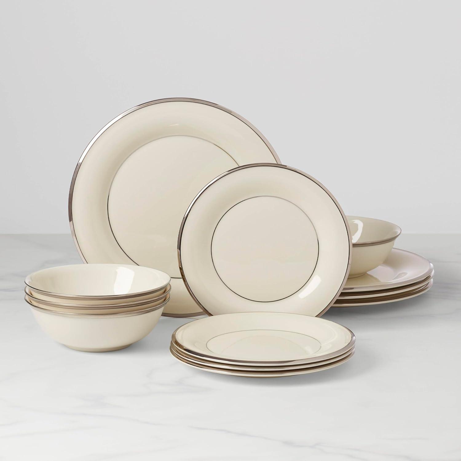 Ivory Porcelain Dinnerware Set with Platinum Bands, Service for 4