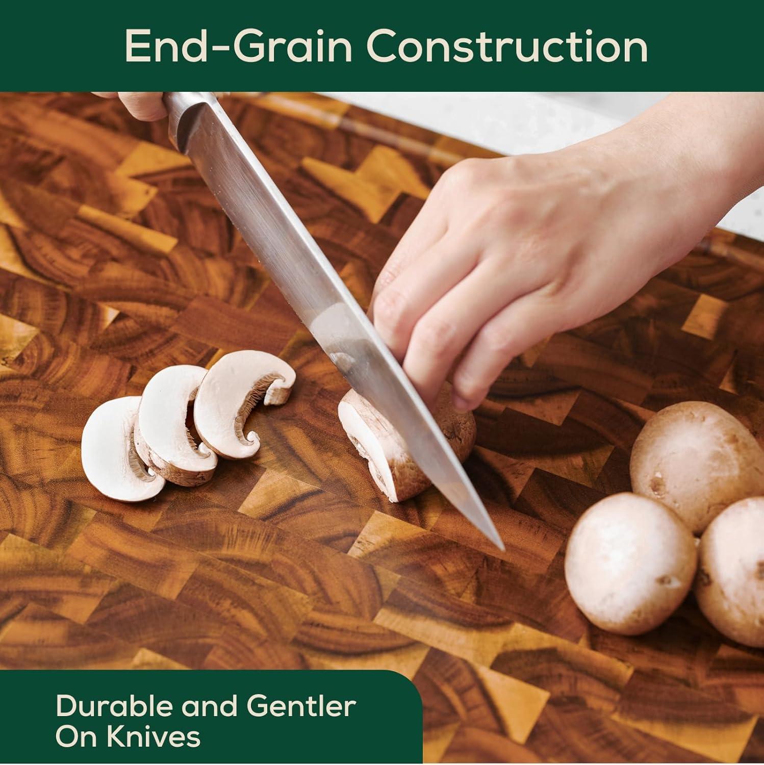 20" x 15" x 1.5" Inch Acacia Wood Cutting Board, End Grain with Juice Groove and Handles, Knife Friendly, Suitable for Chopping, Aesthetics for The Kitchen