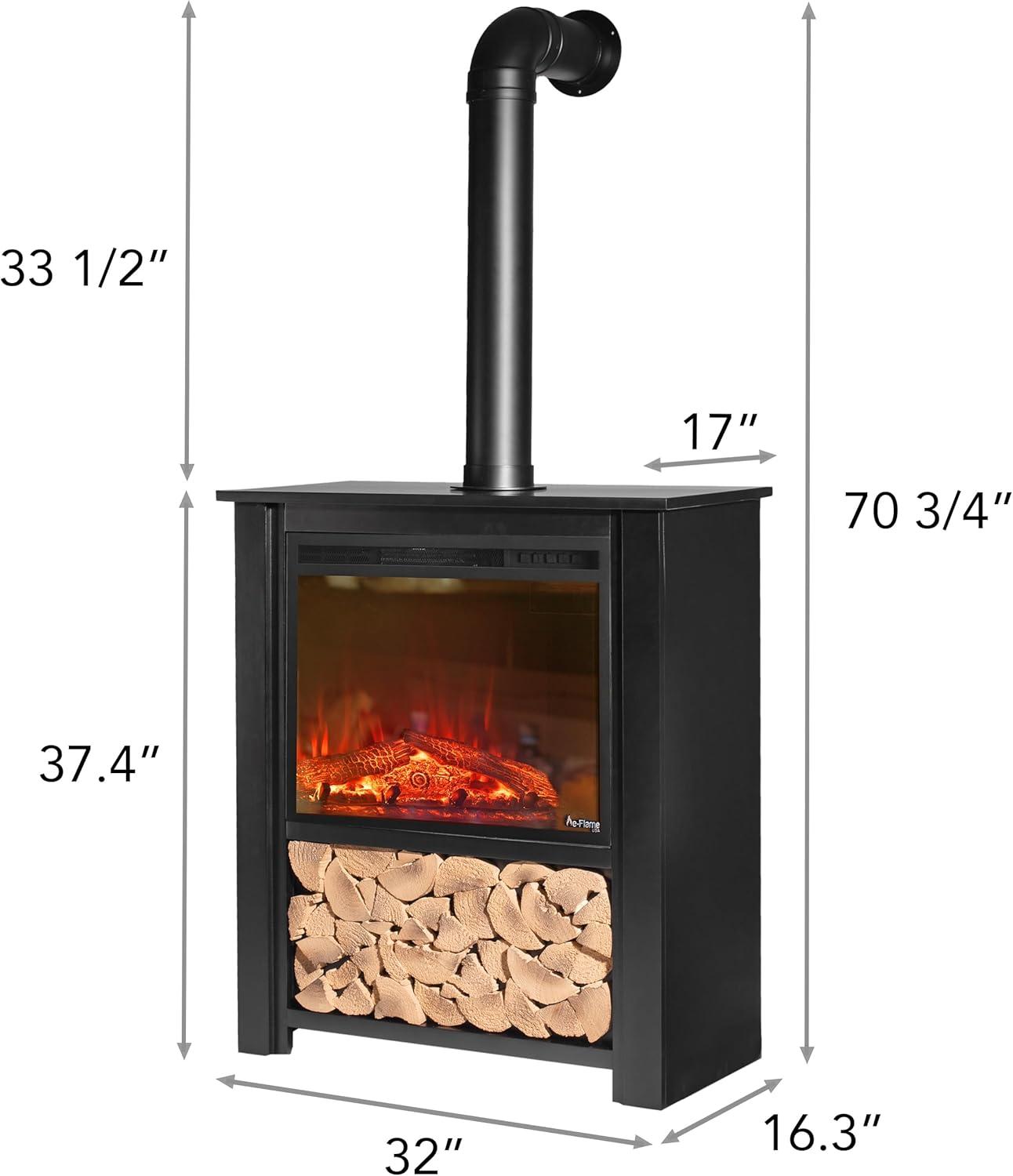Innsbruck Electric LED Fireplace Stove - Décor Chimney Flue and Wood - 32" Wide x 38" Tall – Soot Black Finish - New 2024