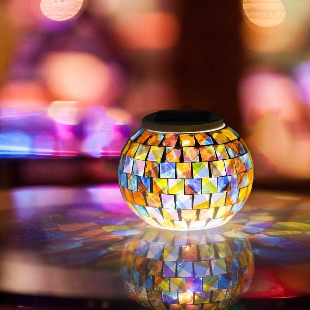 Color Changing Solar Powered Glass Mosaic Ball Led Garden Lights, Rechargeable Outdoor Waterproof Solar Night Lights Table Lamps for Decorations, Ideal Gifts