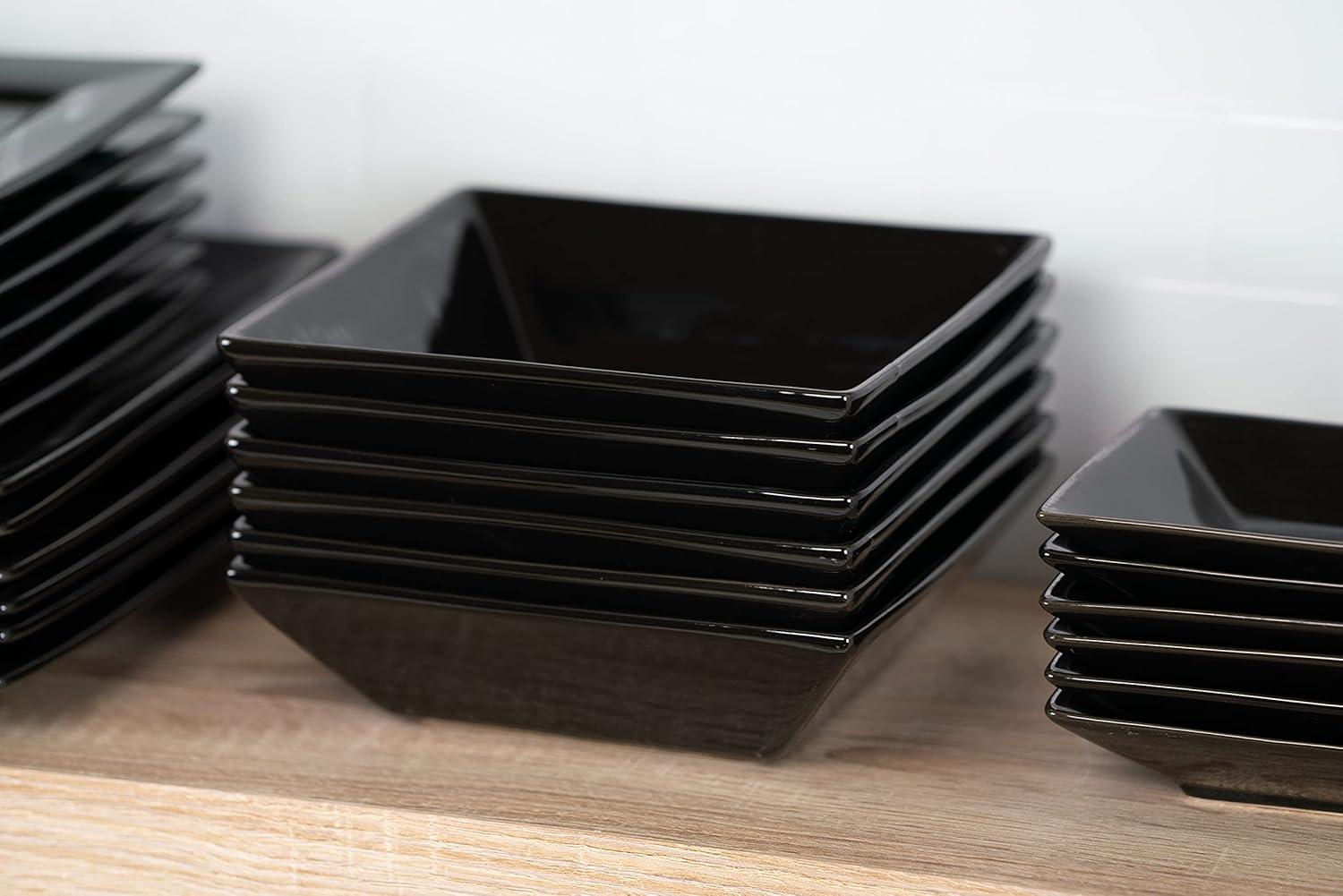 10 Strawberry Street Nova Square 40 Piece Stoneware Dinnerware Set, Black