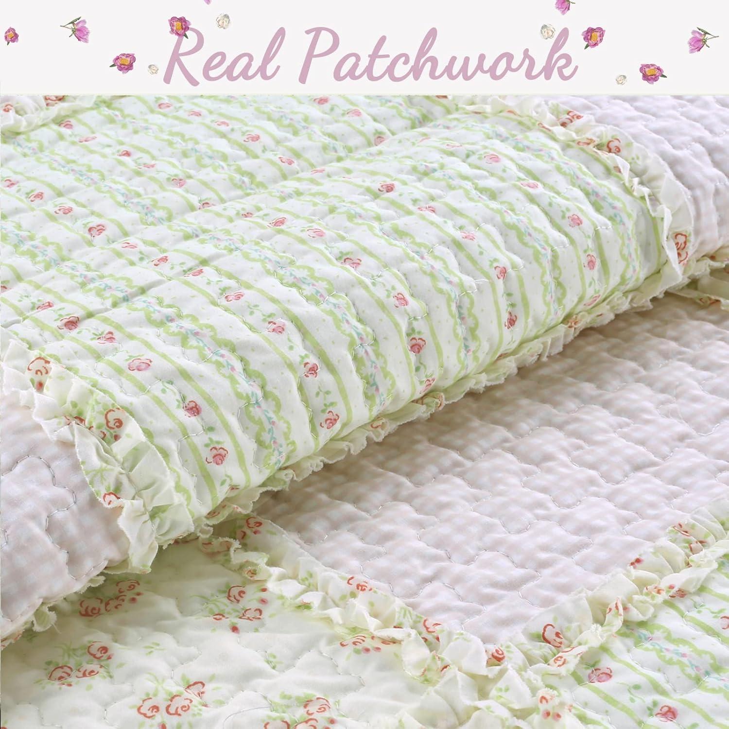 Cozy Line Home Fashions Inc Light Peach Floral Patchwork Reversible Twin Quilt Set