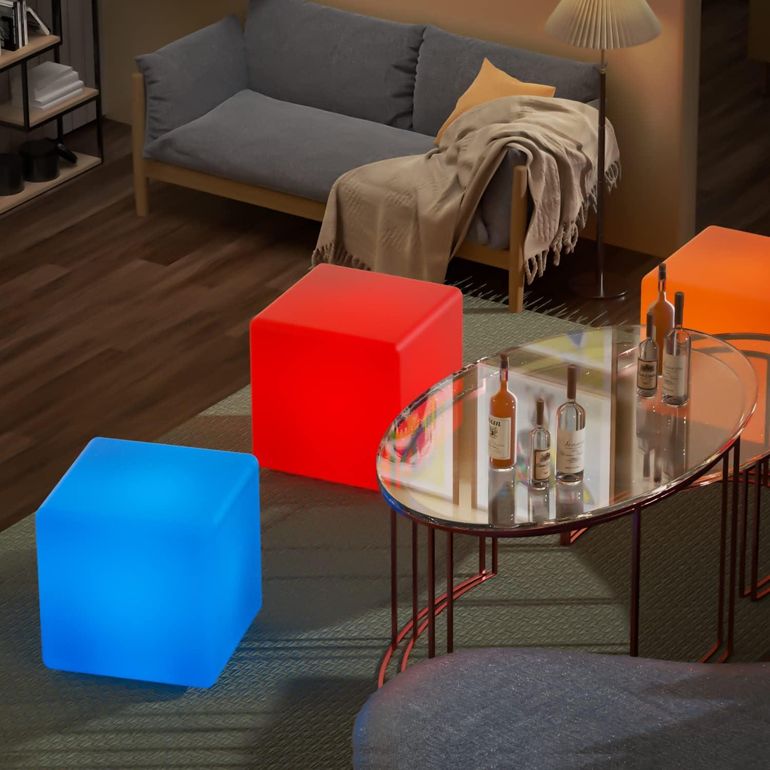 Rechargeable LED Cube Chair, 16 Colors Remote Conctrol Glow Furniture Stool Table with 4 Lighting Modes, LED Fun Seat Furniture Night Light for Home Outdoor Pool Bar Party Deco ﻿ (16 inch)