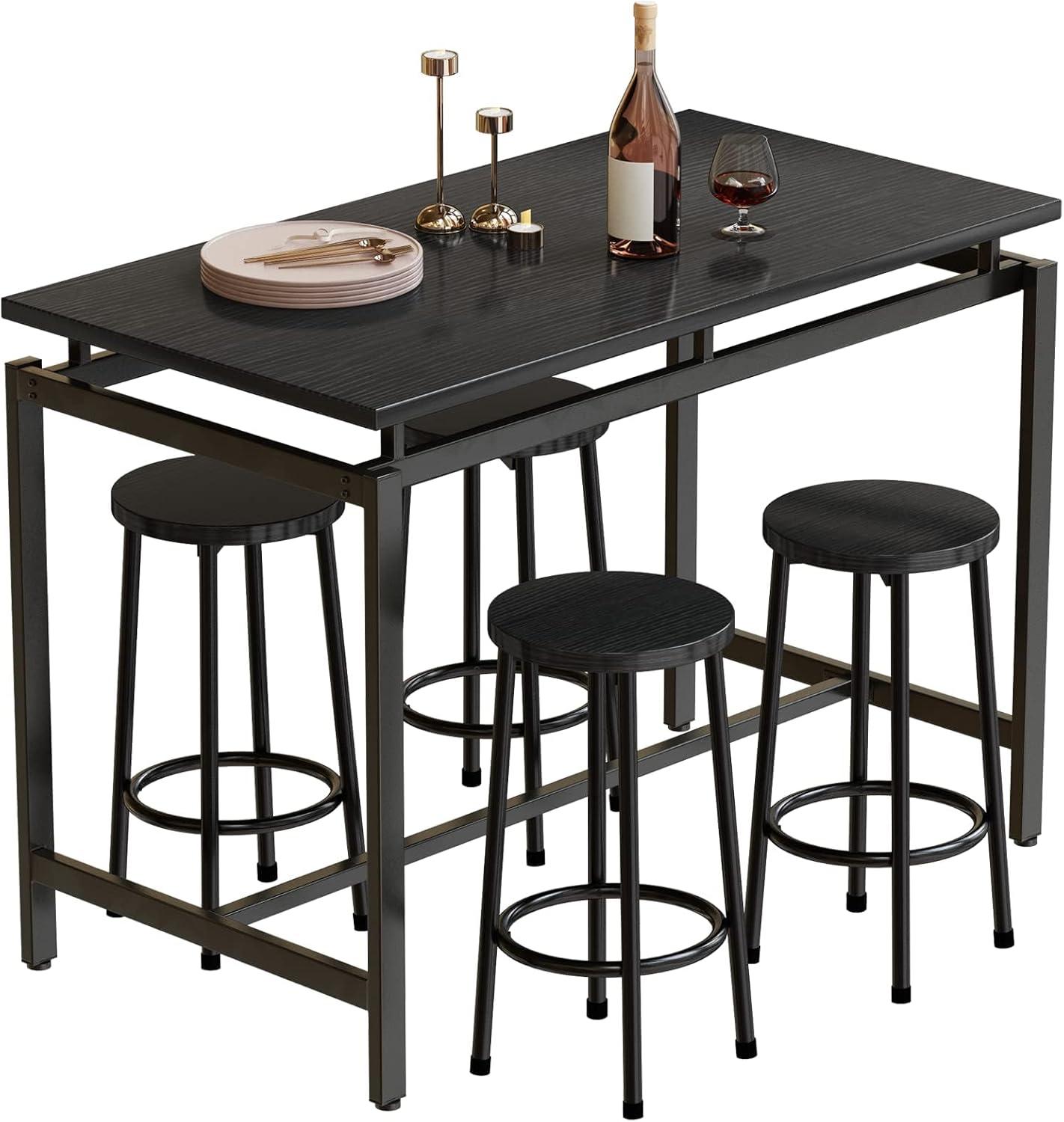 Black Particleboard and Metal Counter Height Dining Set for 4