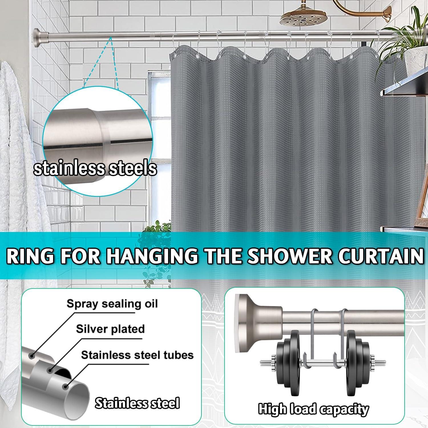 Ktinnead Tension Shower Curtain Rod - Adjustable Spring Tension Rod Rust Resistant No Drilling Anti-Slip Bar for Windows / Shower, 304 Stainless Steel, 43" to 73".