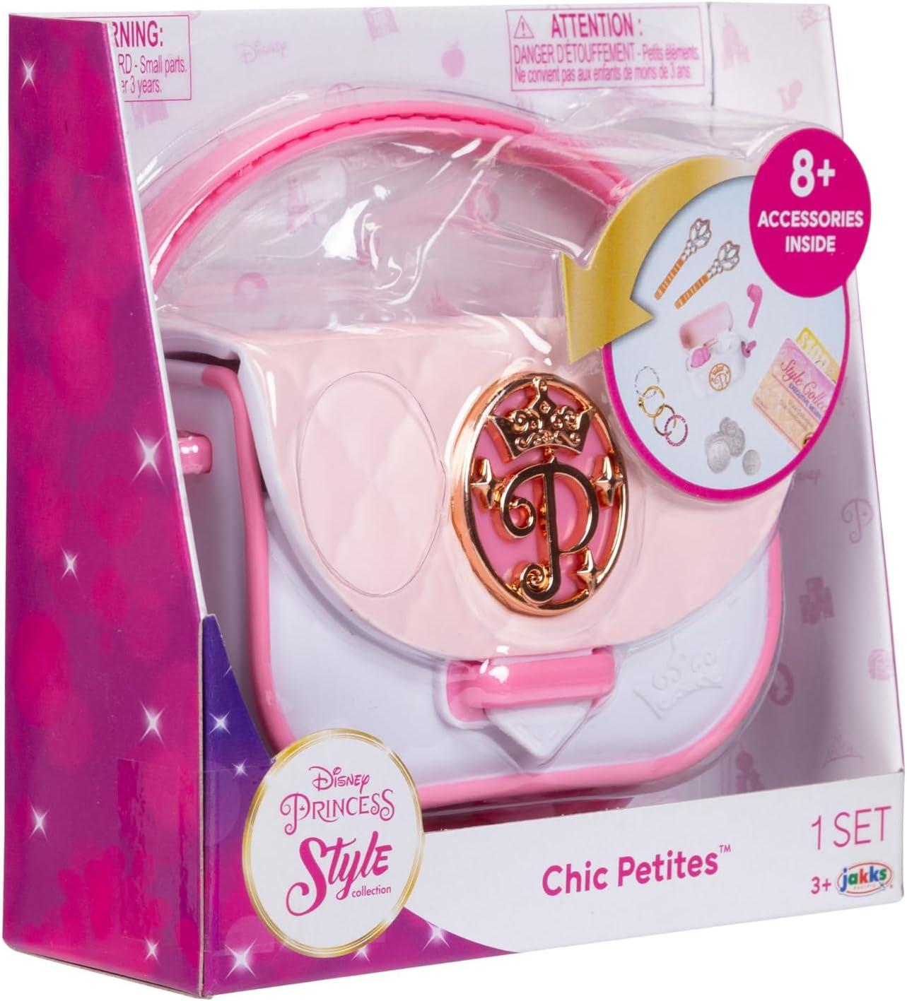 Disney Princess Style Collection Girls Purse Pretend Play Chic Petite Bag A - Mini Soft Vinyl Handbag for Girls with 5+ Accessories for Girls Ages 3 and Up