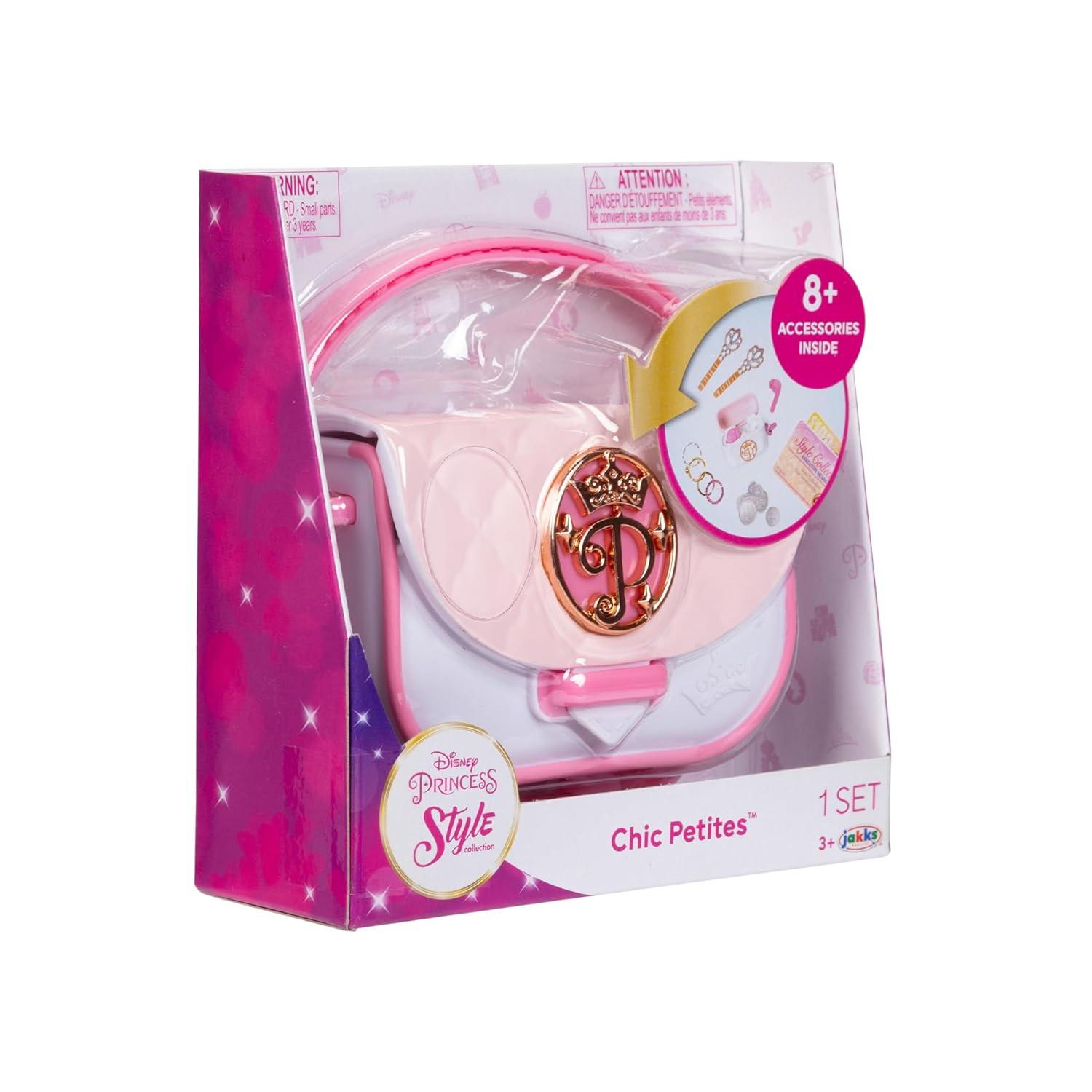 Disney Princess Style Collection Girls Purse Pretend Play Chic Petite Bag A - Mini Soft Vinyl Handbag for Girls with 5+ Accessories for Girls Ages 3 and Up