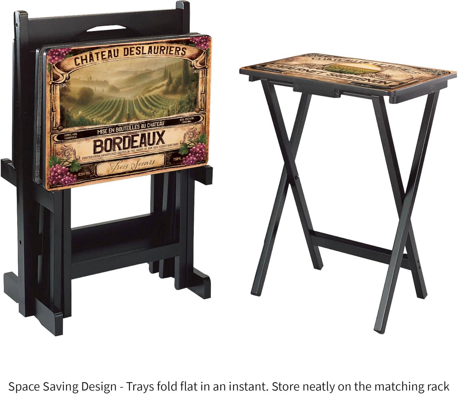 Wine Label Design Rectangular Folding TV Tray Set with Stand