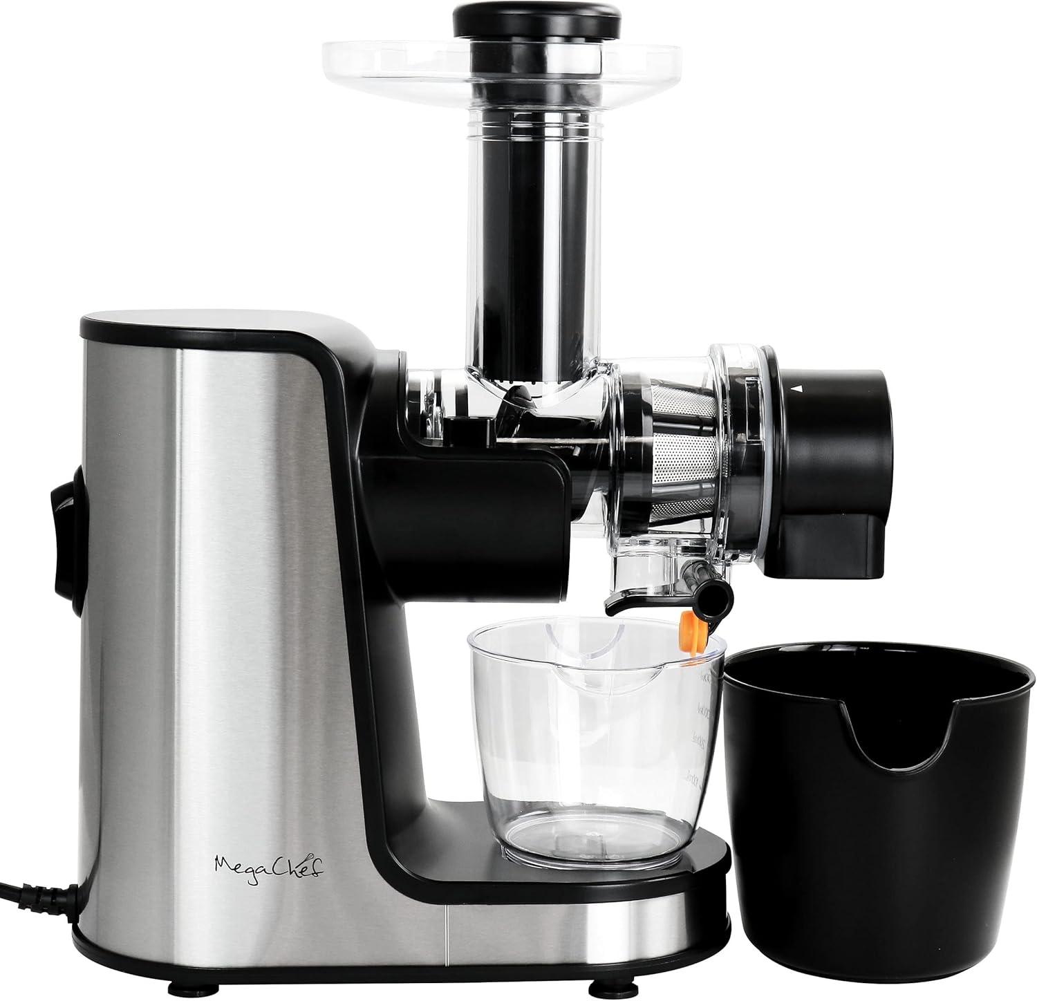 MegaChef 150 Watt 2 Speed Stainless Steel Electric Slow Masticating & Cold Press Juicer