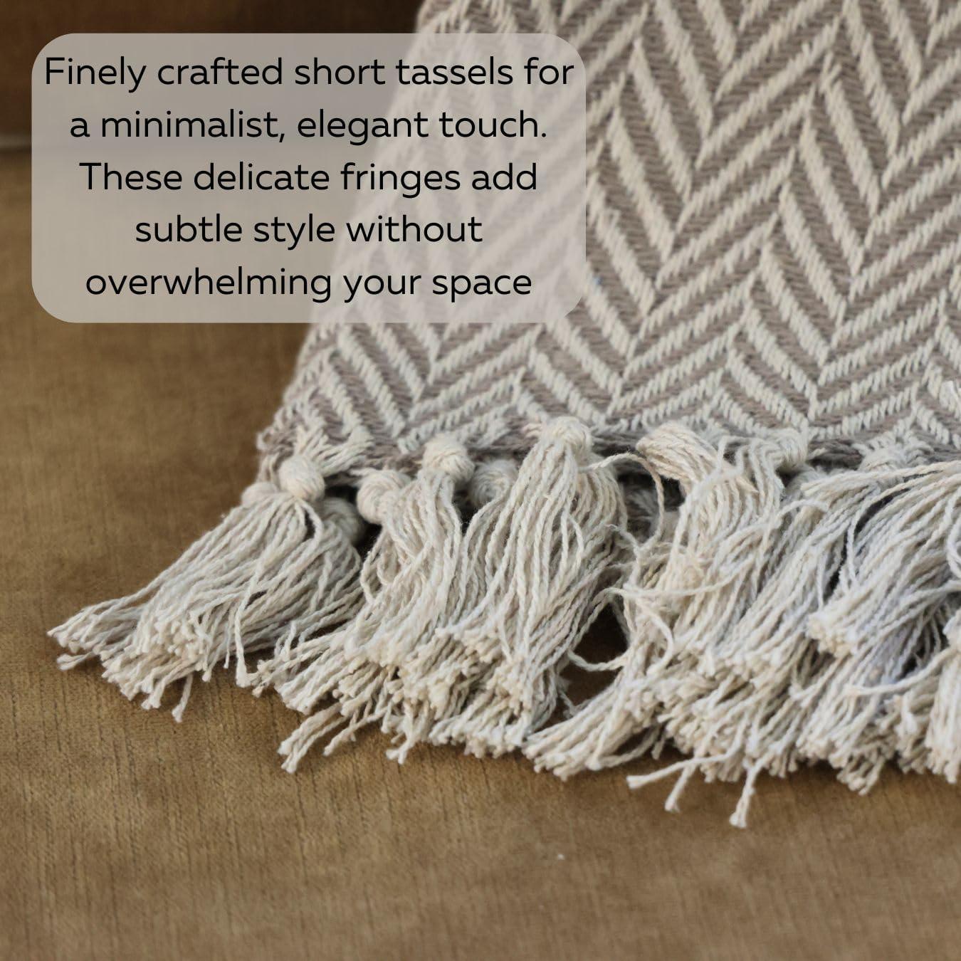 Luxurious Boho Throw Blanket Elegant, Soft Knitted Herringbone Couch Throw, Versatile 48x60, Perfect for Cozy Evenings, in Stylish Grey & Calming Blue Options (Gray)