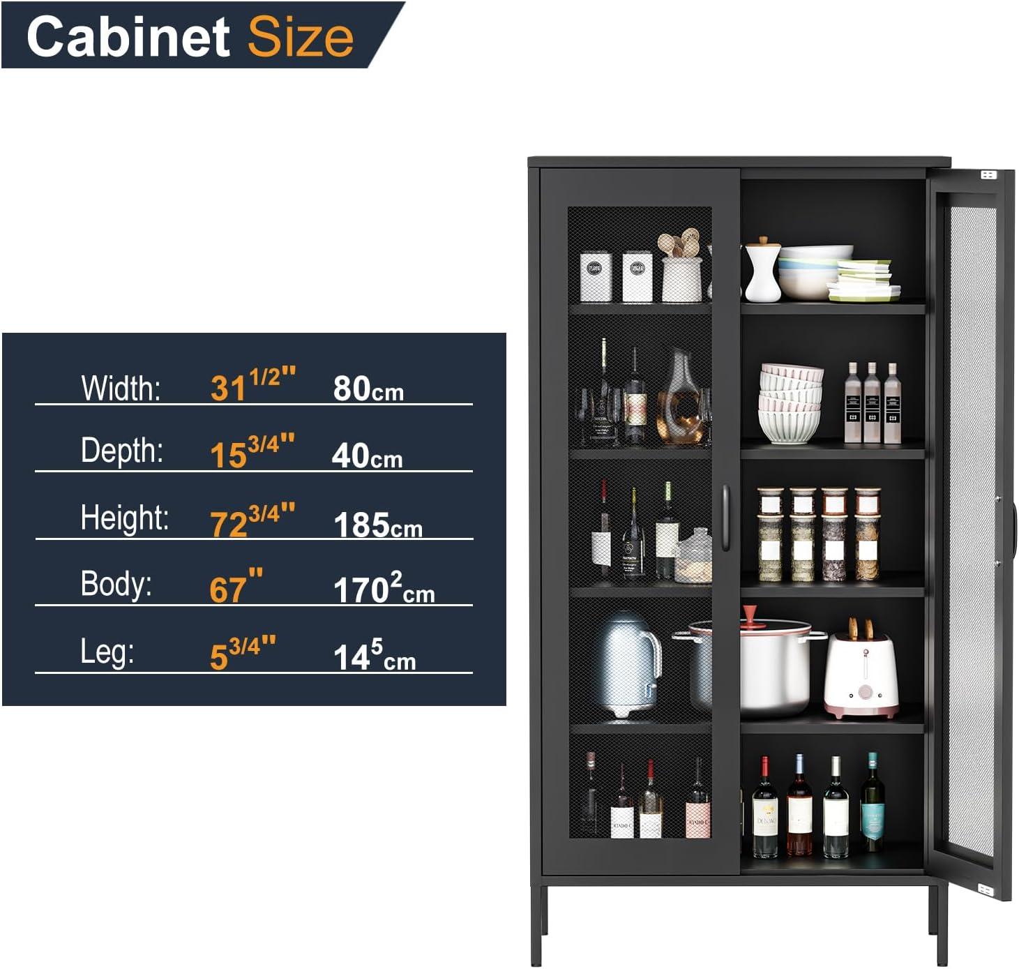 Black 72" Stainless Steel Mesh Door Storage Cabinet