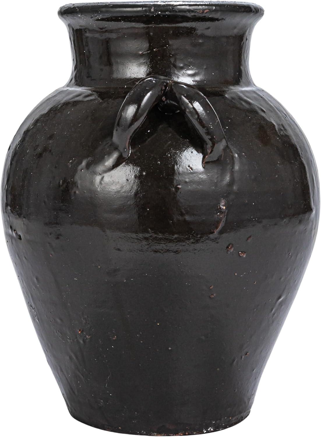 Distressed Dark Brown Clay Decorative Jar Vase