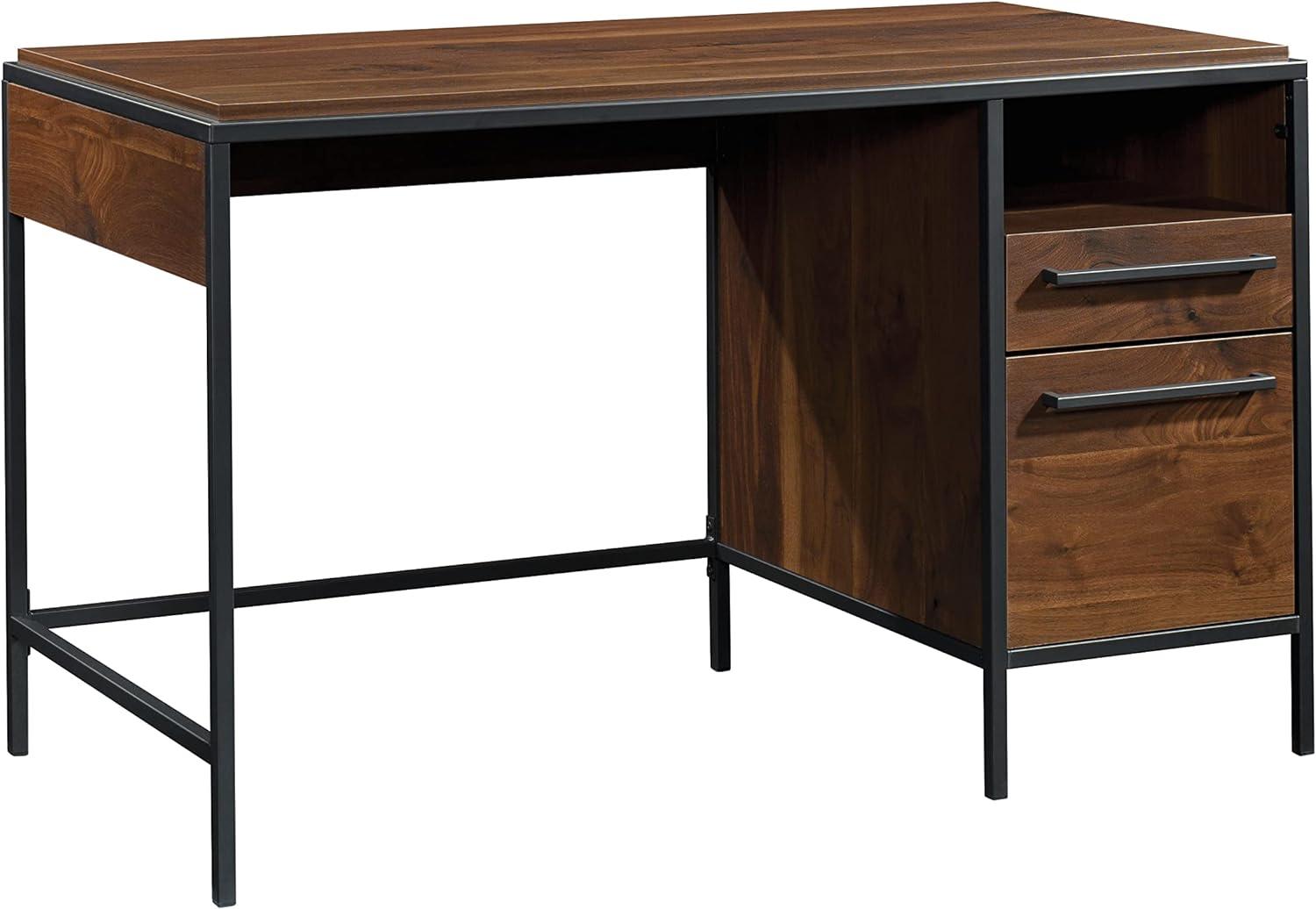 Grand Walnut Wood Desk with Drawer and Filing Cabinet