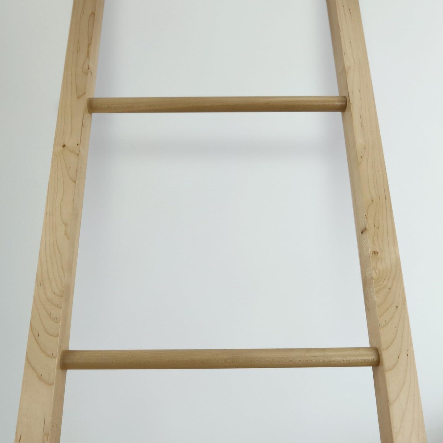 Natural Solid American Maple Decorative Ladder with Wheels