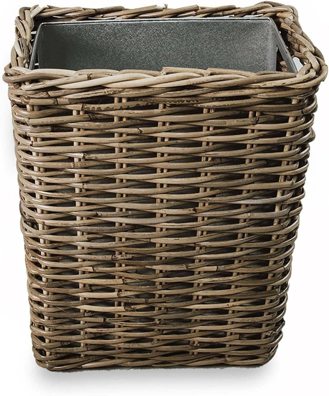 YfulYde Large Rectangular Kubu Wicker Waste Basket with Metal Liner, 14.5 in L x 9 in W x 18 in H, Serene Grey