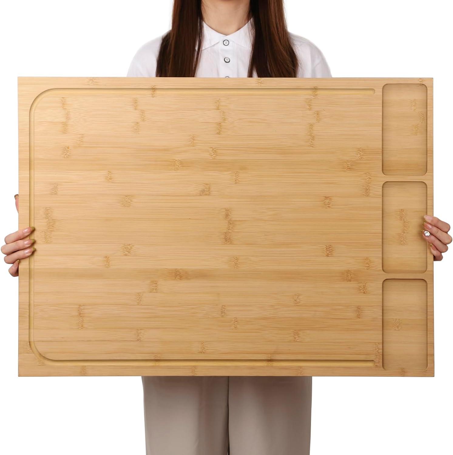 Extra Large Bamboo Cutting Board with Juice Groove and Detachable Legs