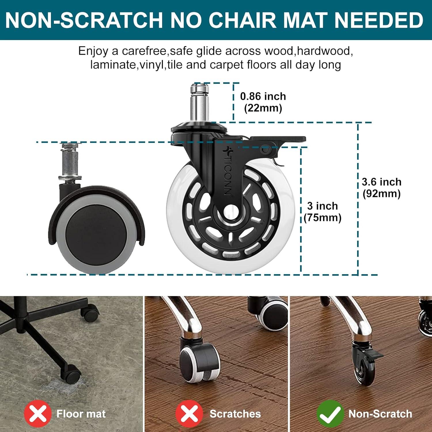 Clear Polyurethane Office Chair Caster Wheels Set of 5