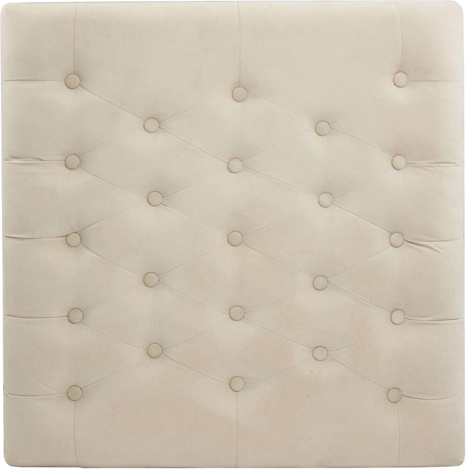 Cream Tufted Cocktail Ottoman with Wooden Storage