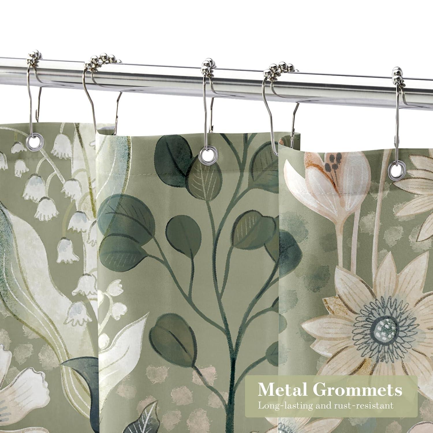 Red Barrel Studio® Green Floral Shower Curtain, Summer Plant Leaves Fabric Cloth Shower Curtains For Chic Elegant Bathroom Decor, Modern Abstract Colorful Flower Shower Curtain, 72X72