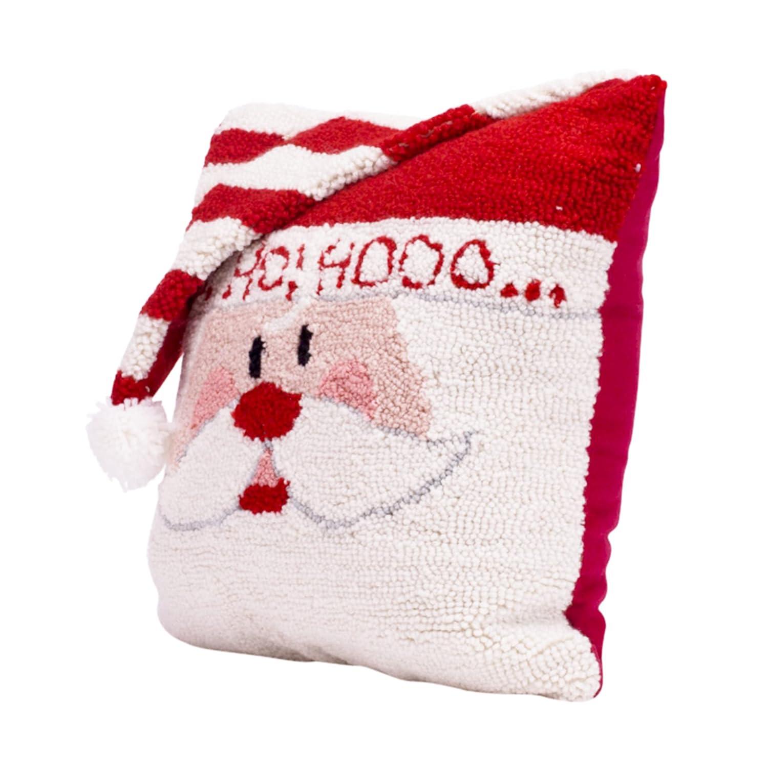 13.75" Red and White Unique Hooked 3D Snowman Pillow