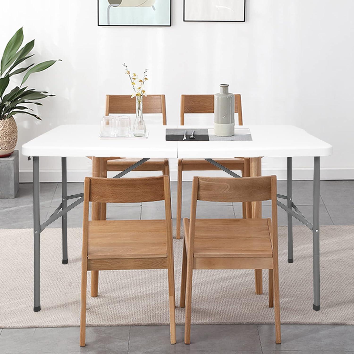 ZENY 4ft Portable Folding Table Plastic Indoor Outdoor Picnic Party Camp Dining Table with Handle, White