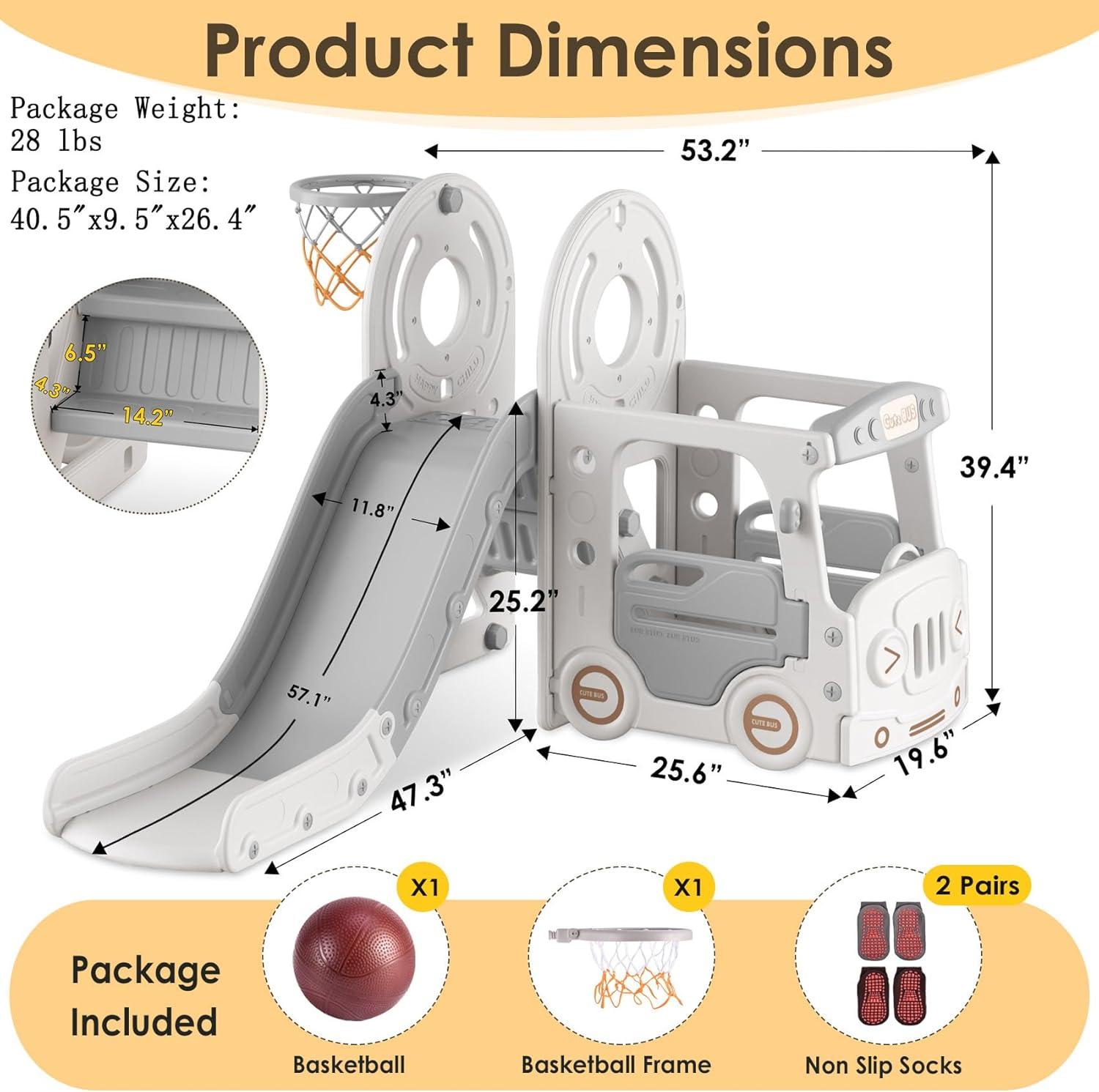 Suteck 4 in 1 Toddler Slide, Kids Slide with Climber and Bus Playhouse Outdoor Indoor Slide Playset