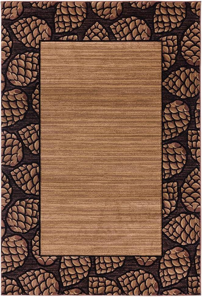 Designer Home Woodlands Area Rug 2055 41026 Pine Border Beige Lined Acorns 1' 10" x 2' 8" Rectangle