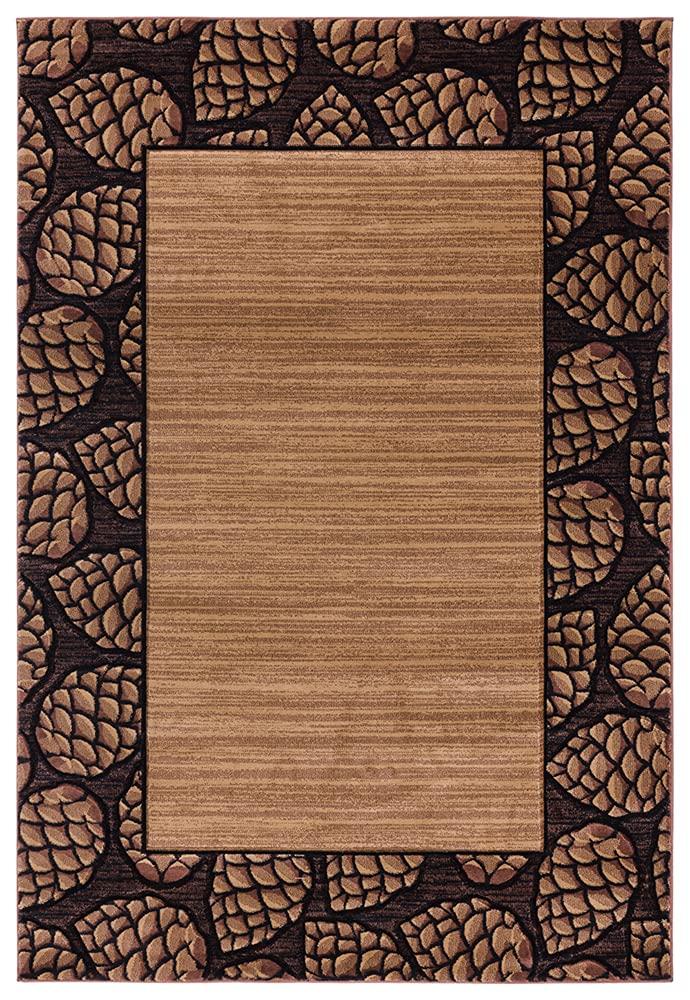 Designer Home Woodlands Area Rug 2055 41026 Pine Border Beige Lined Acorns 1' 10" x 2' 8" Rectangle