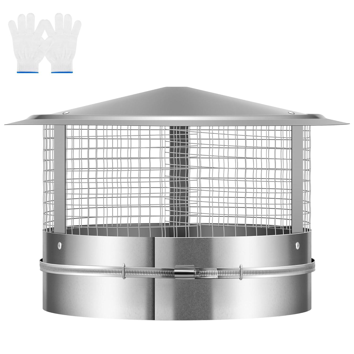 SPECSTAR 14" Cone Top Chimney Cap with Screen, Round Roof Rain Chimney Cover, Galvanized Steel Fireplace Exhaust Cap, Adjustable Roof Cap for Vent