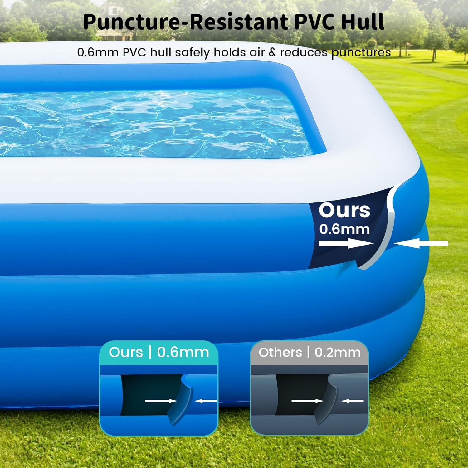 Family Pool Inflatable with Pump - 130'' x 72'' x 22'' Swimming Lounge Pools for Adults Family (sea Blue)