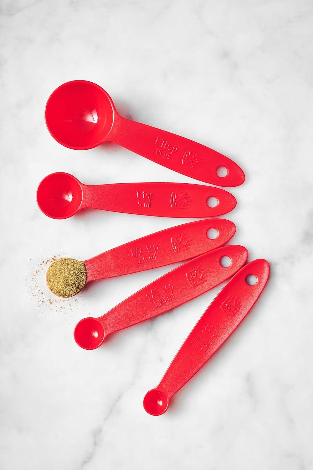 Red BPA-Free Plastic 5-Piece Measuring Spoon Set