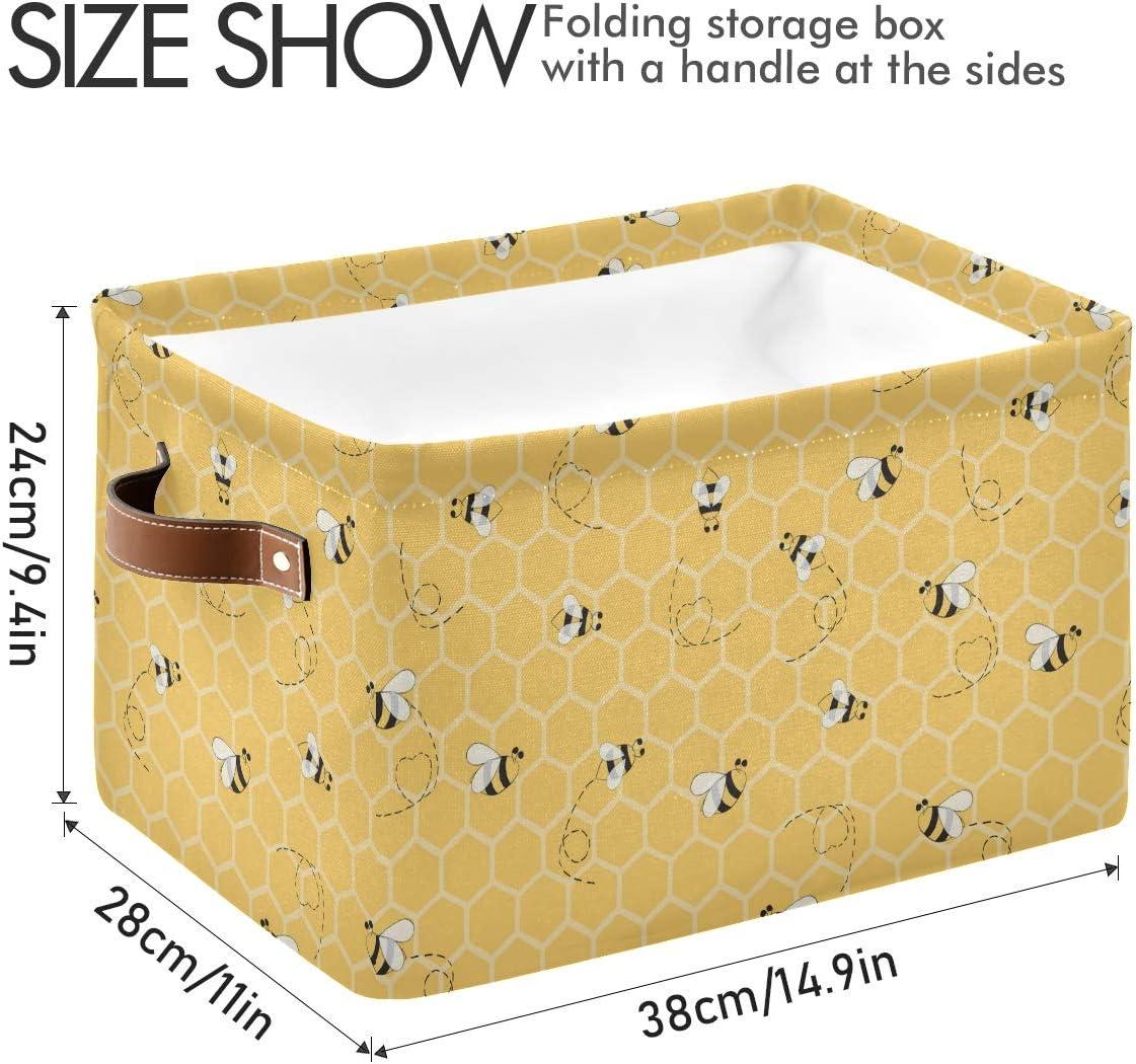 Storage Basket Cube Yellow Animal Bee Honey Comb Large Collapsible Toys Storage Box Bin Laundry Organizer for Closet Shelf Nursery Kids Bedroom,15x11x9.5 in,1 Pack