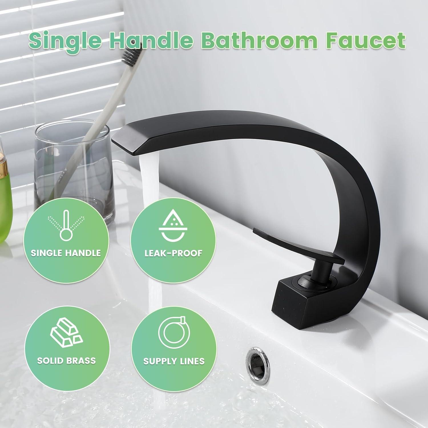 Bathroom Sink Faucet Modern Single Hole 1-Handle Faucet, Matte Black Solid Brass Faucets,Unique Bathroom faucets Mixer Tap