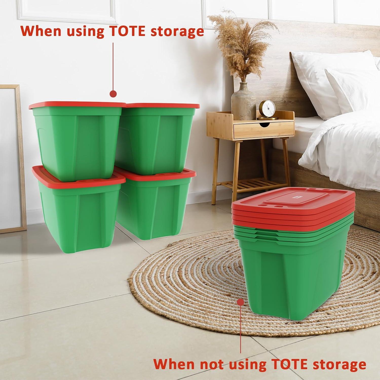 Green and Red 18-Gallon Stackable Plastic Christmas Storage Boxes with Lids (Set of 4)