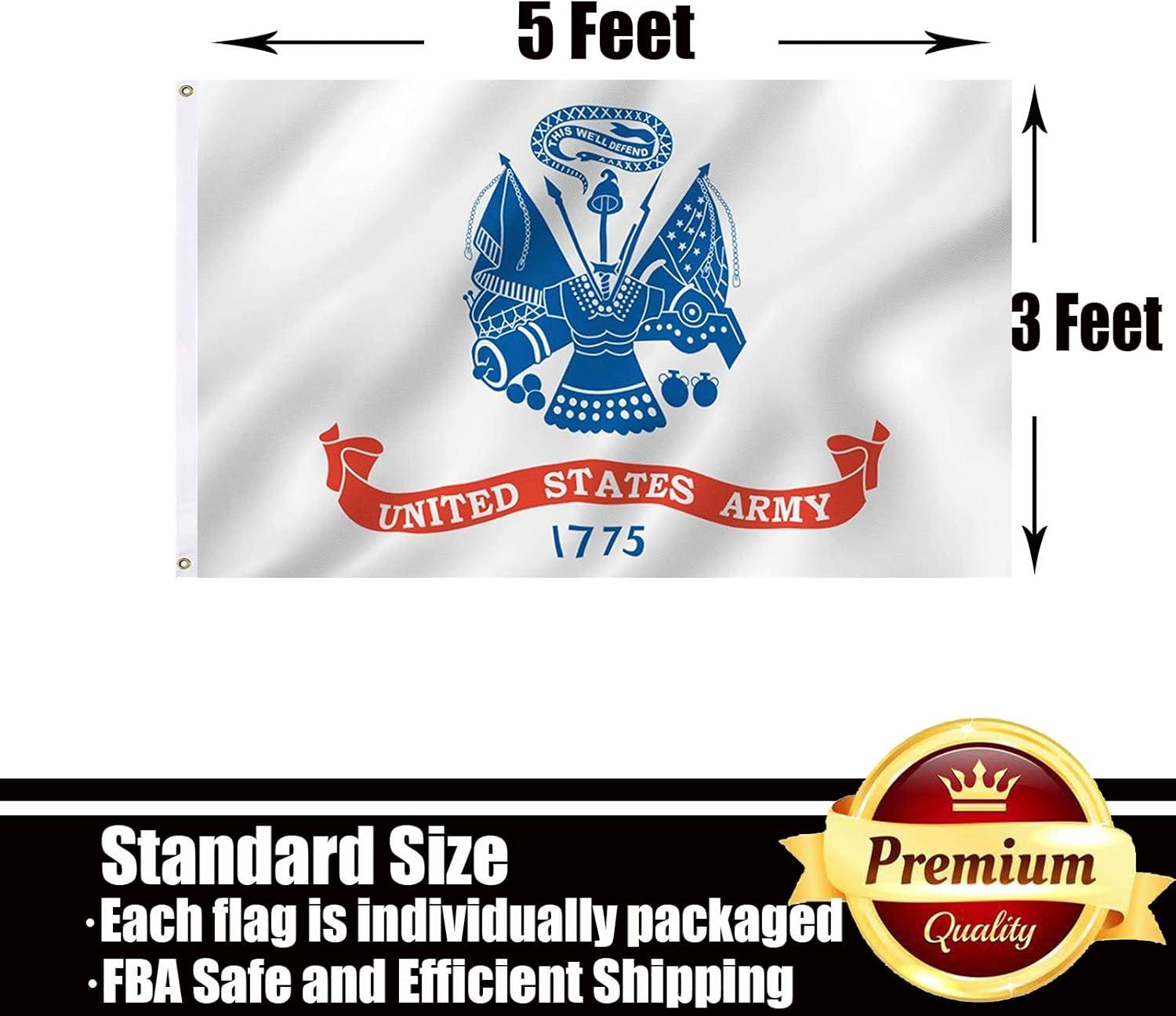 US Army Flag 3x5 Outdoor Double Sided 3 Ply- United States 1775 Army Flags-Vivid Color Clear Pattern Reinforcement Sewing Durable Polyester with 2 Brass Grommets